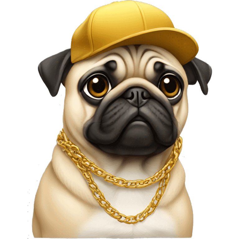 PUG WITH GOLD CHAINS AND BACKWARD BASEBALL CAP emoji