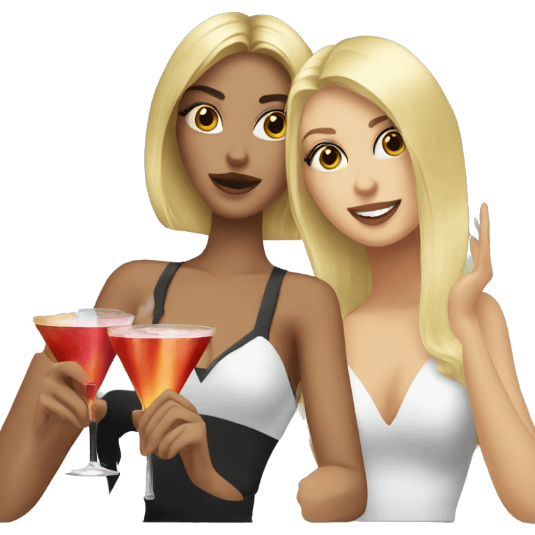 Blonde and brunette girls with cocktails  emoji