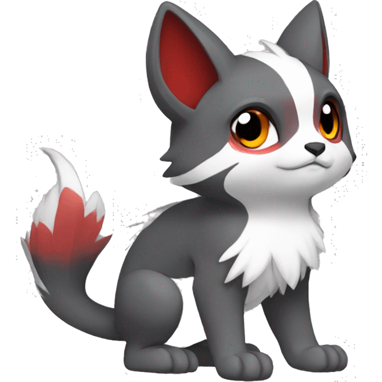 Cute cool black red white grey animal hybrid Fakemon full body emoji