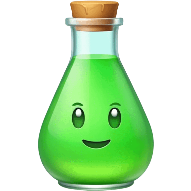 Clash of Clans aesthetic: Cinematic Playful Pixel 3D green health Potion Emoji, rendered in a 3D vector-style similar to standard emojis with minimal shading and bold, simplified shapes. A compact, distinct form with signature details, softly glowing with a pixelated adventure charm. Simplified yet unmistakably iconic, highly detailed and consistent, glowing with a soft radiance and high shine. Stylized with a touch of classic pixel-art charm and a soft glowing outline, capturing the essence of a beloved gaming relic with a friendly, playful manner! emoji