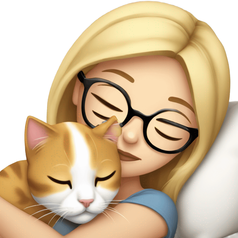 blonde girl with glasses sleeping with calico kitty emoji