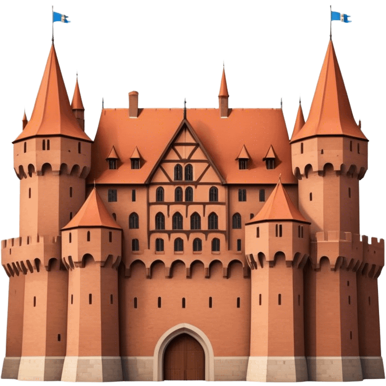 Cinematic Realistic Malbork Castle Landmark Emoji, depicted as an imposing medieval fortress rendered with rich detail and dramatic, historic lighting. emoji