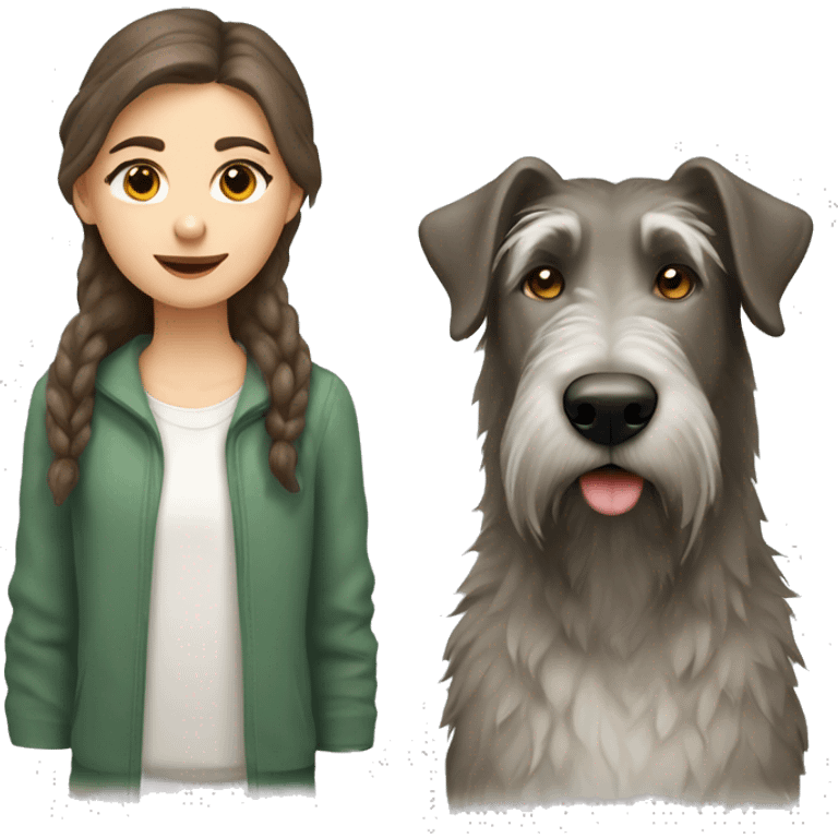 brown hair girl and Irish wolfhound dog with white spot on chest emoji