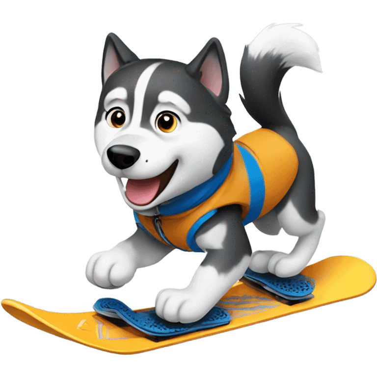 Huskies riding a snowboard emoji