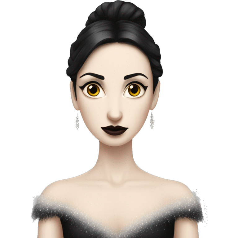 One pale woman wearing as Black swan ballet woman, sad fierce pale skin with black hair woman  emoji