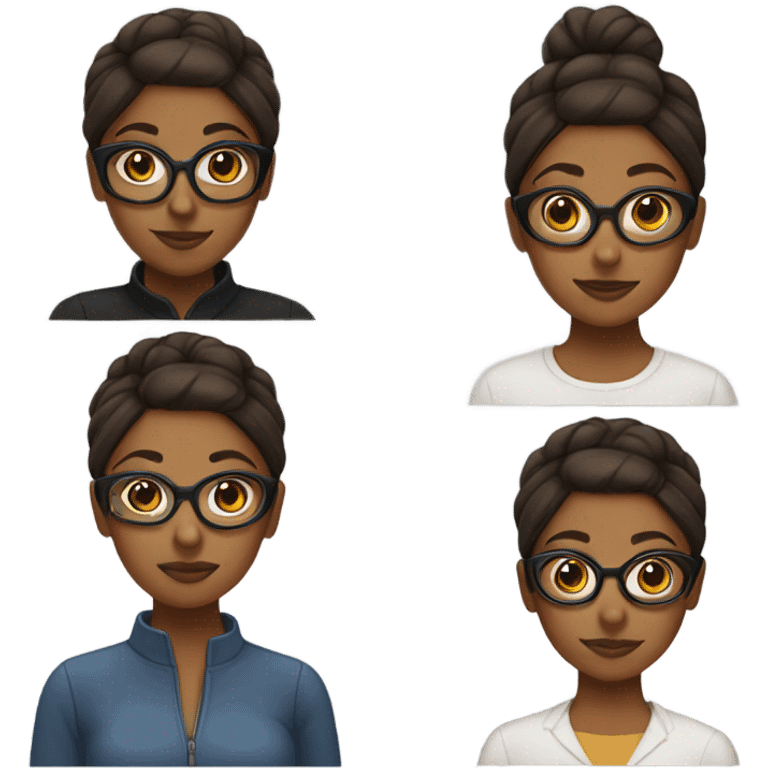 brown girl with a bun and glasses emoji