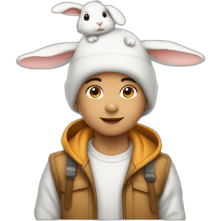 niño con gorro blanco con orejas de conejo emoji