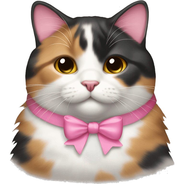 fat calico cat wearing pink bow emoji