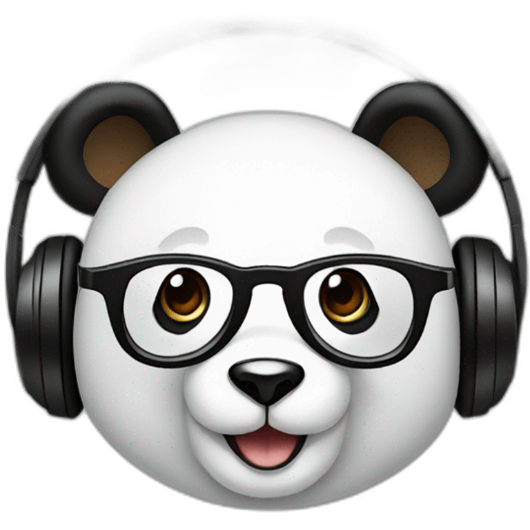 smiling geek panda with black headphone and circular glasses emoji