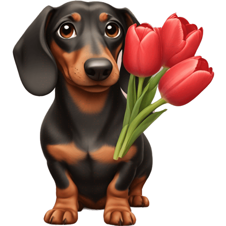 Dachshund holding tulips  emoji