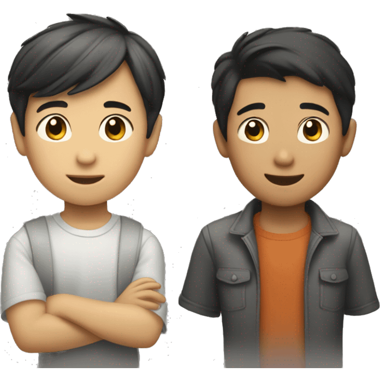 "An Asian boy and a fair-skinned American boy chatting." emoji