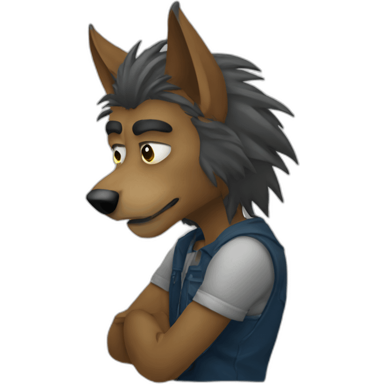 Sad loner werewolf leaning against wall emoji