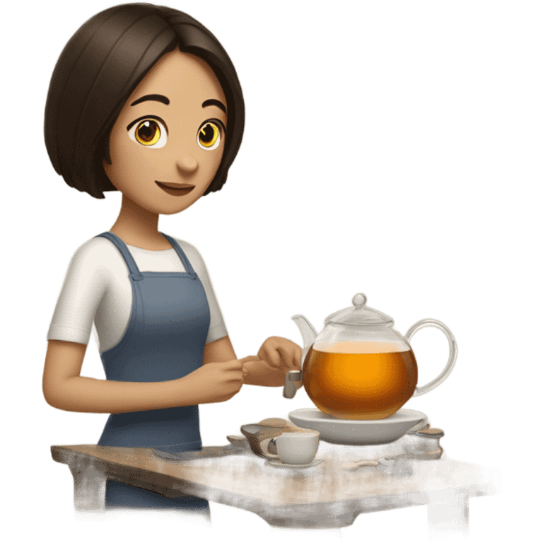 Brunette girl making tea emoji