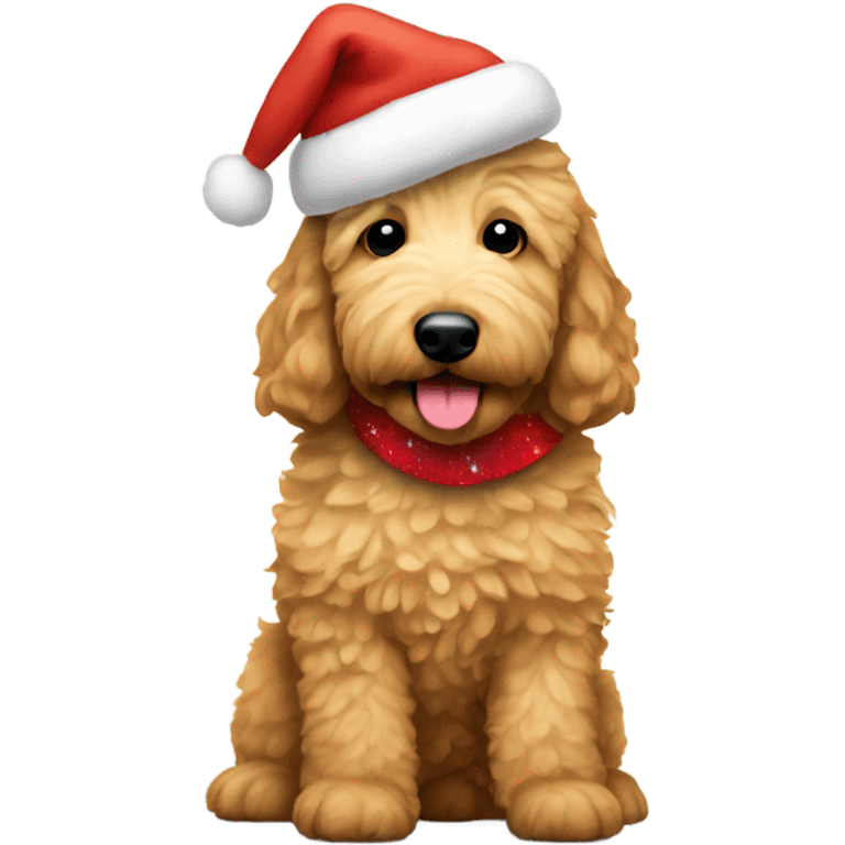 Golden Doodle wearing a christmas hat emoji