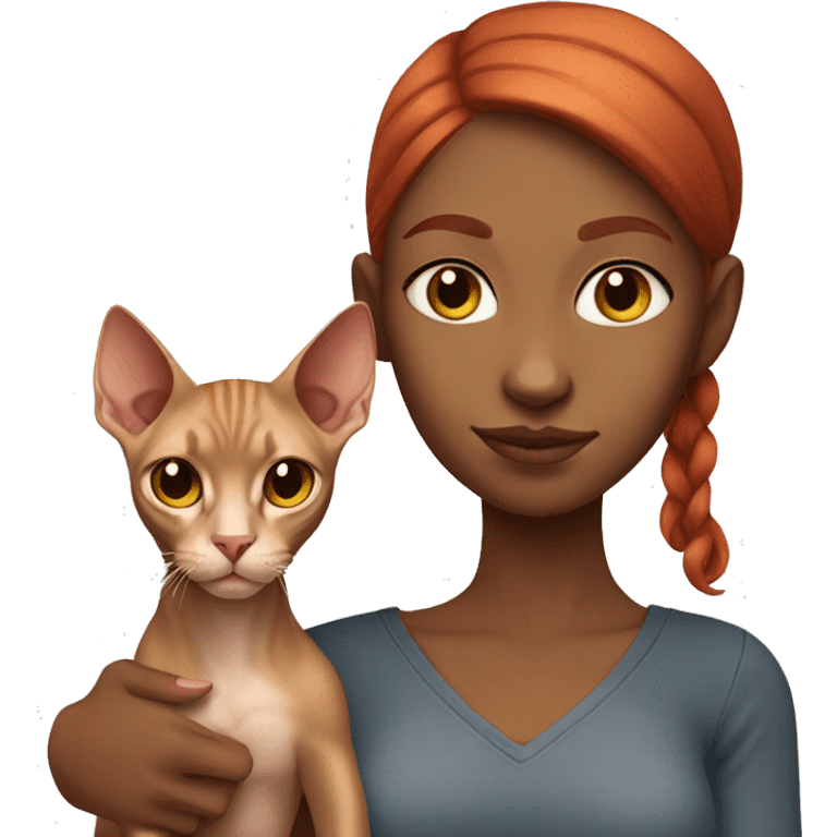 Red-haired girl with a sphinx cat emoji