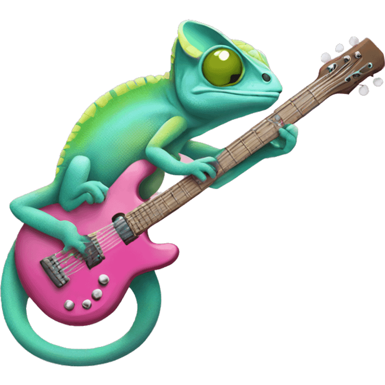 chameleon playing pink guitar  emoji