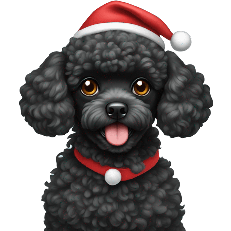 Black toy poodle wearing Santa hat emoji