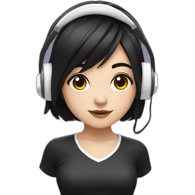 streamer girl with black hair and white headset emoji