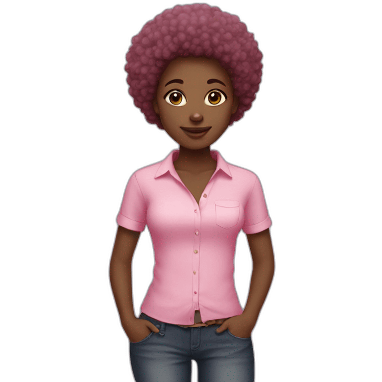 African girl, super short afro, brown eyes,pink shirt emoji