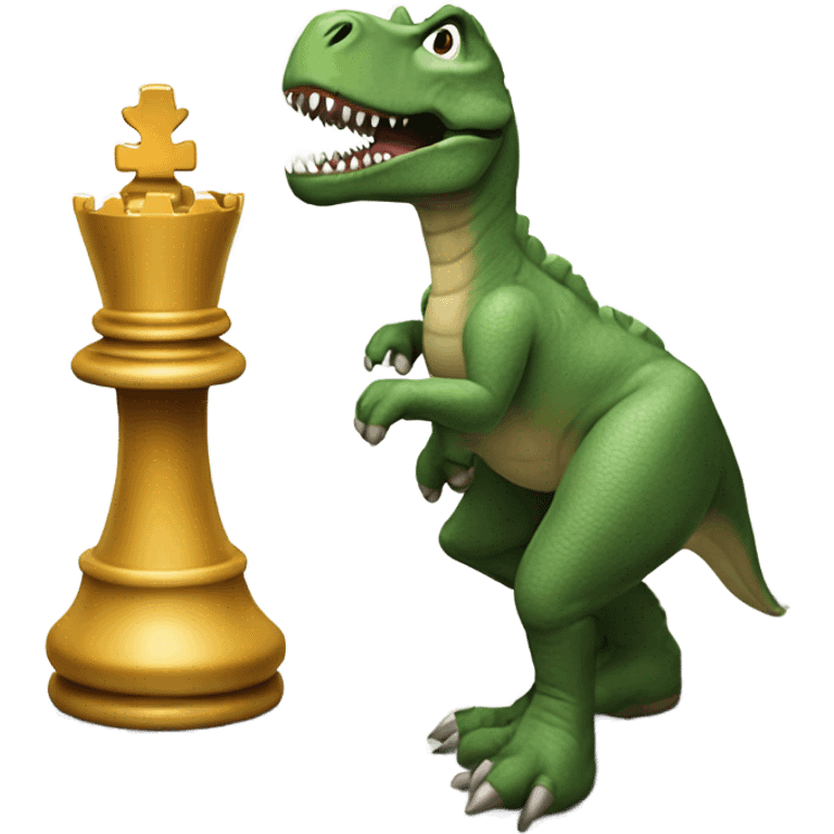 dinosaur holds a queen chess piece in its paw emoji