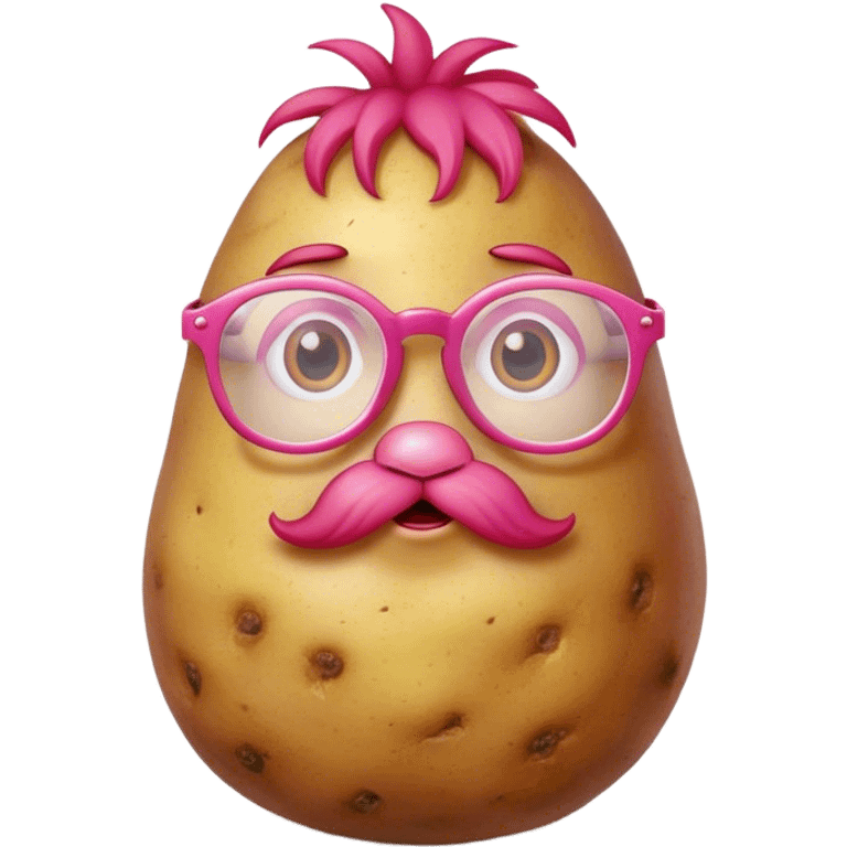 potato wearing big pink reading glasses with red hair  emoji