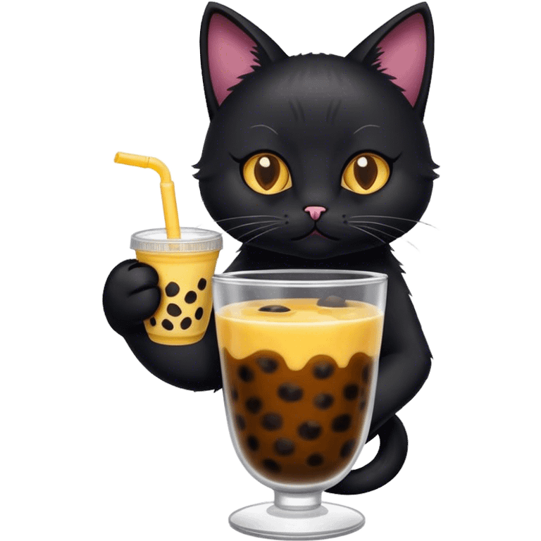 black cat drinking boba emoji