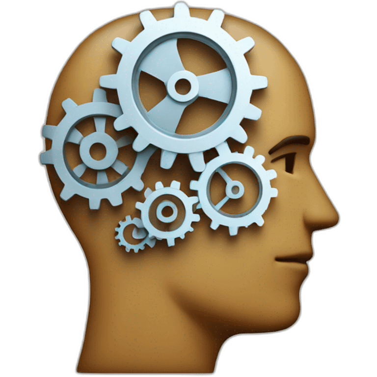 thinking serious man's head with 3 gears in the head emoji