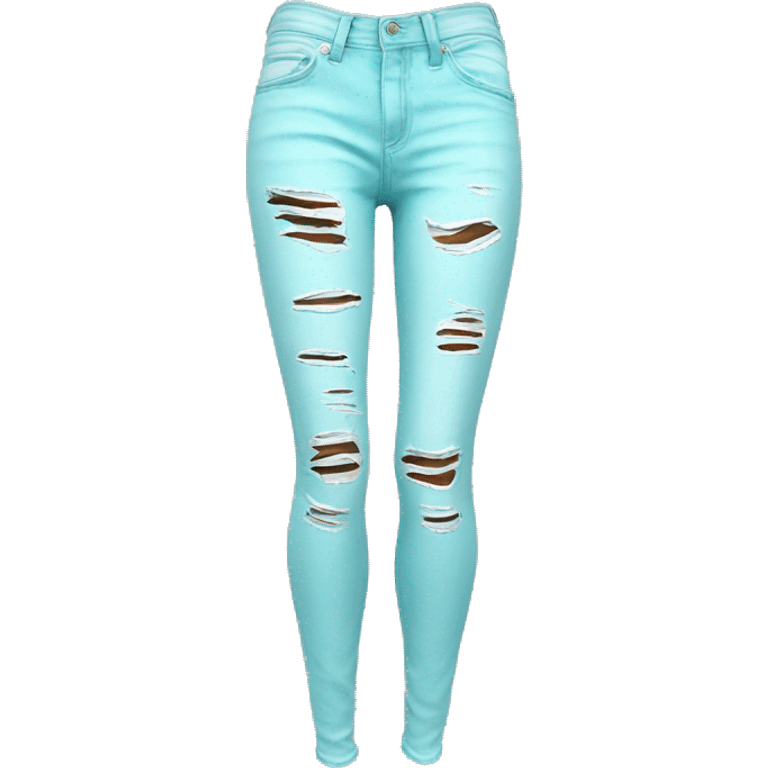 Realistic isolated pair of pastel tiffany blue ripped jean jeggings. emoji