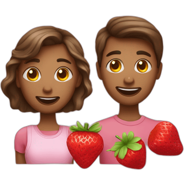 2 personnes mangenat une fraise emoji