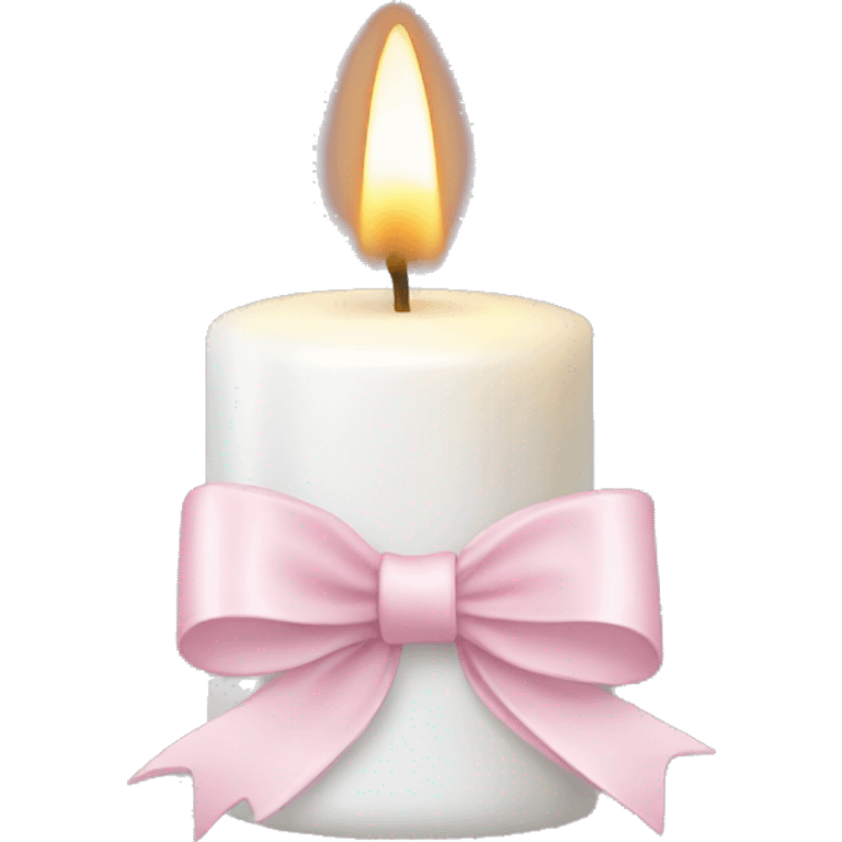 white candle with a light pink bow around it emoji