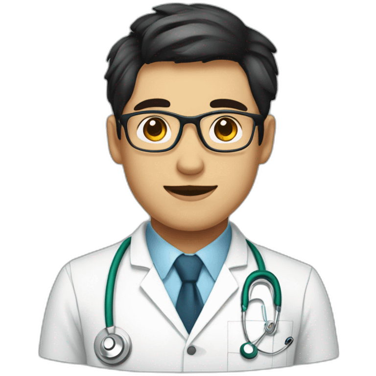 A doctor boy with white apron and wearing spectacles and dark hair emoji