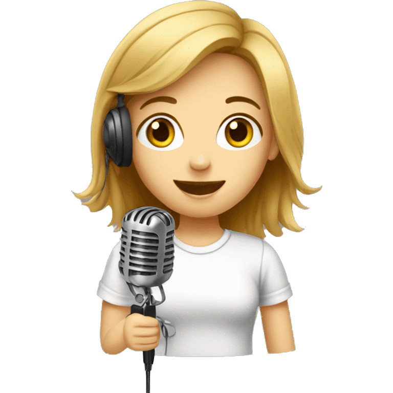 Girl volunteer in radio with microphone emoji