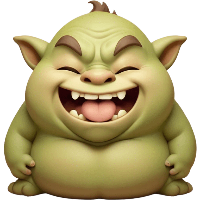 Cinematic Cute Yawning Ogre Portrait Emoji, with a surprisingly cuddly, rotund figure in soft earthy greens and browns, head tilted back in a big, gentle yawn exposing a set of comically oversized teeth, simplified yet irresistibly adorable, highly detailed with a soft glowing outline that captures the sleepy charm of a friendly ogre after a long day of gentle mischief! emoji