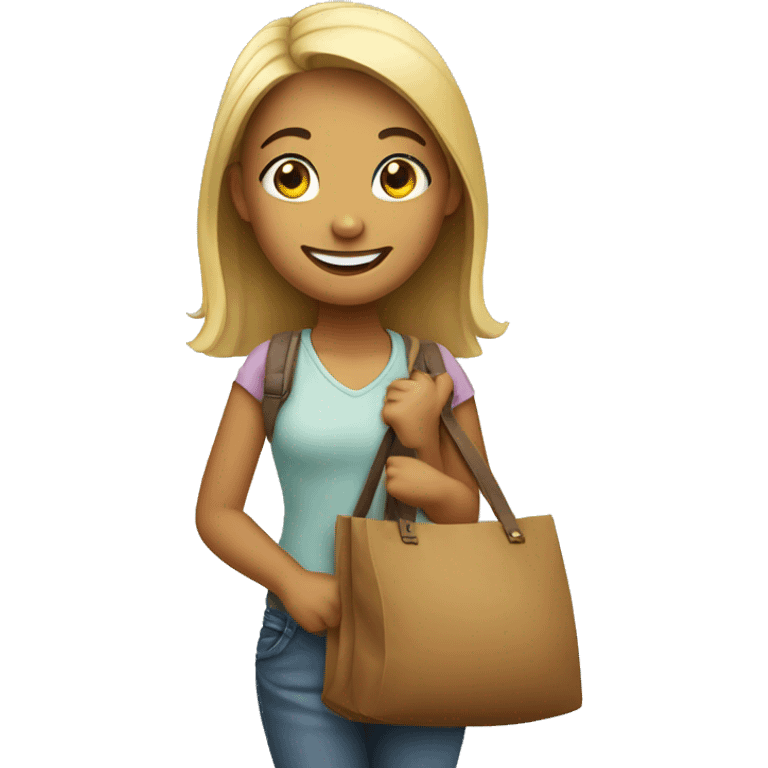 smiling girl with bag emoji