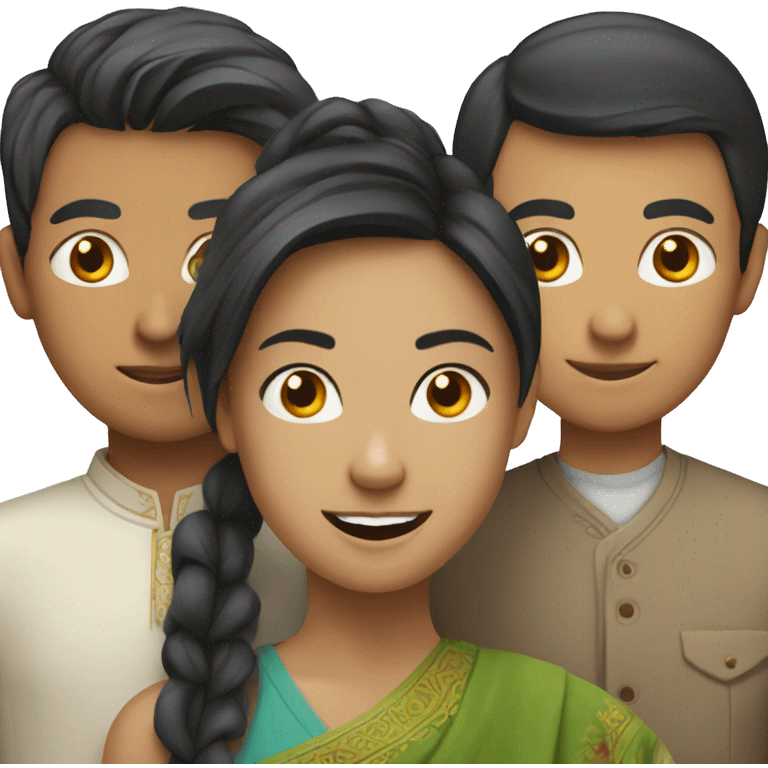 a young chinese woman, a young indian man, and a young white man emoji