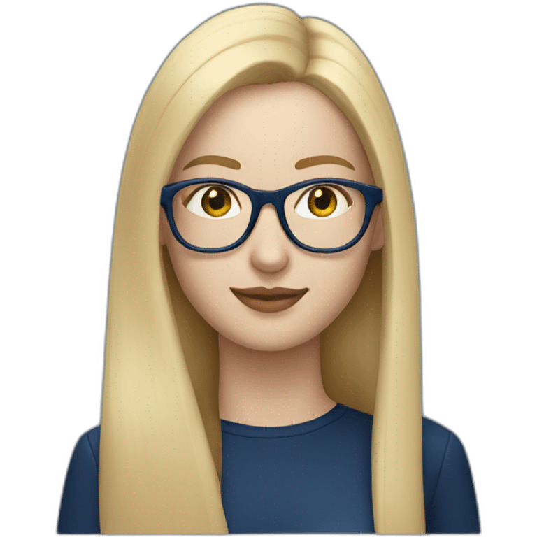 Pale woman with straight long blonde hair and navy blue glasses emoji