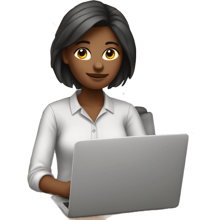 “A girl working from home, sitting in front of a laptop. She has a focused expression and is wearing a comfortable shirt. Minimal background details to suggest she’s in a home setting.” emoji