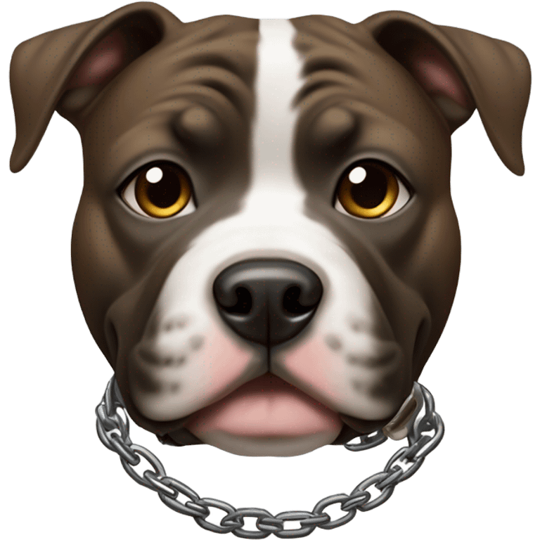 Brindle Pitbull terrier with chubby cheeks. White on face and chest with chain collar emoji