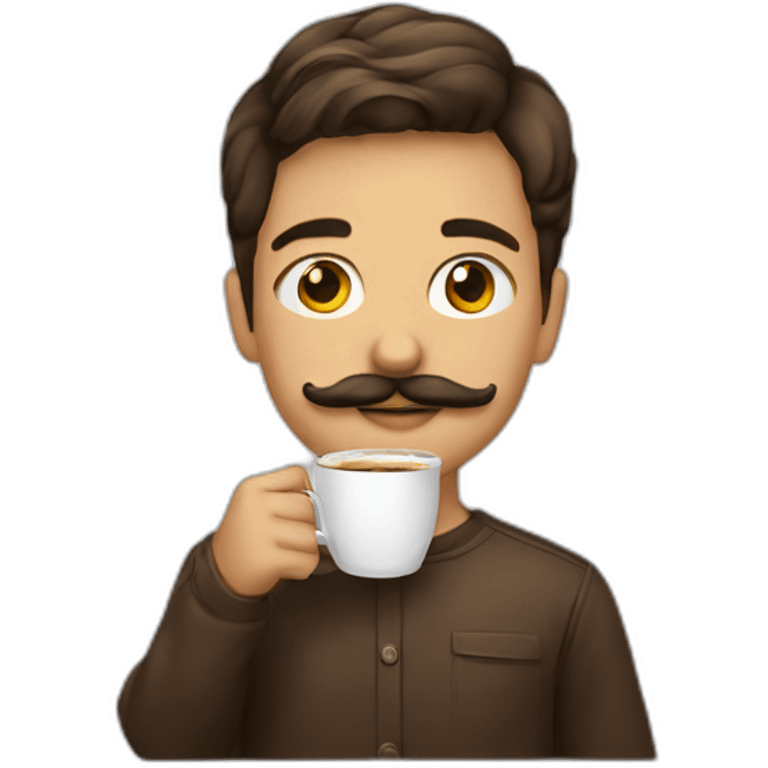 A young boy with mustache drink coffee emoji