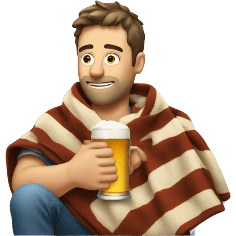 guy drinking a beer watching a movie with a blanket  emoji