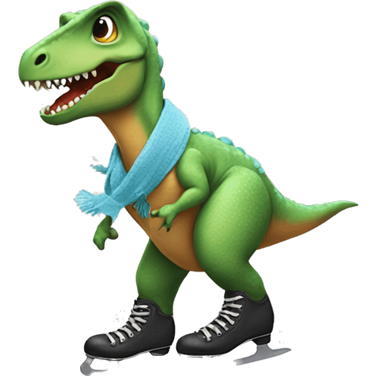 Dinosaurs wearing scarf and ice skates emoji