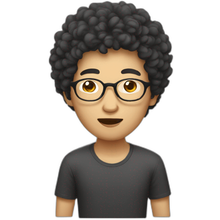 Asian man with round glasses and natural perm eating chicken emoji