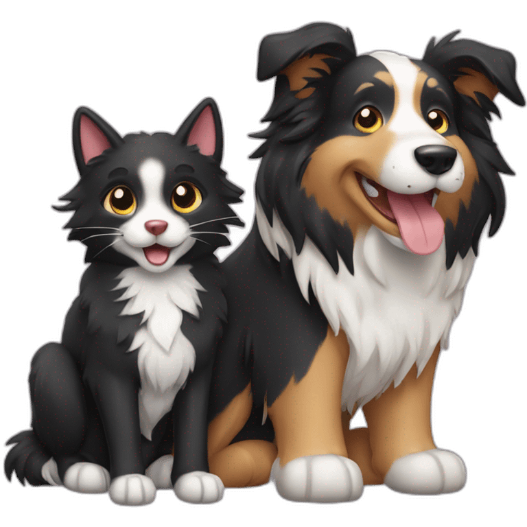 happy collie dog and a black cat emoji