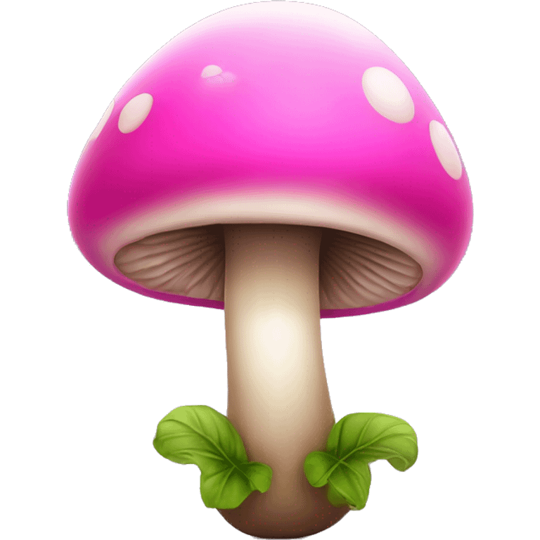 Pink little smiley mushroom with long stem growing between two balls emoji