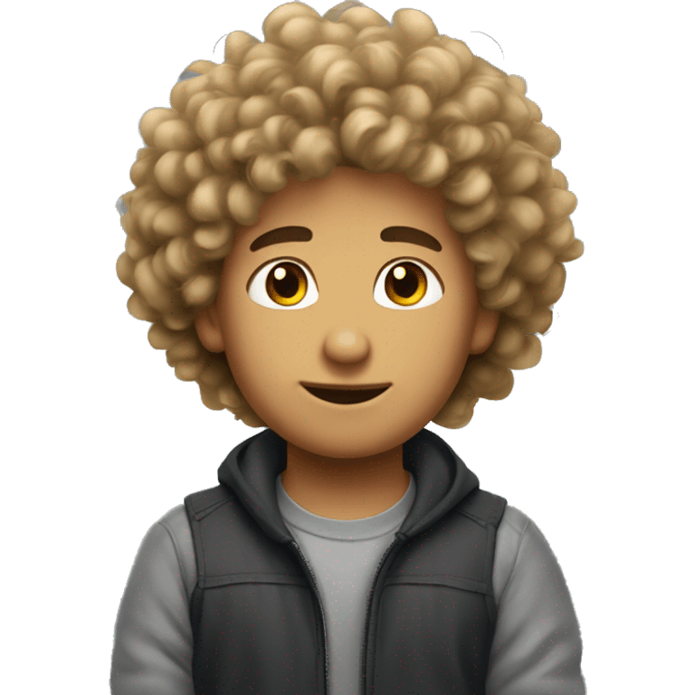 Boy that has fluffy hair that curls strait up emoji