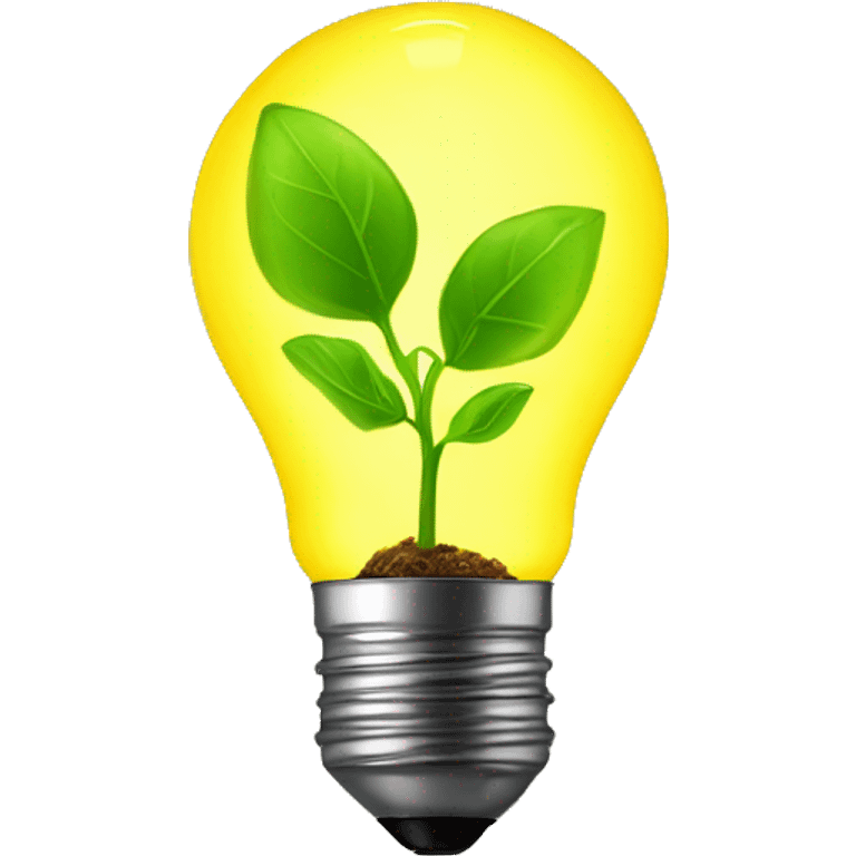 a plant sprout inside a yellow glowing idea lightbulb emoji