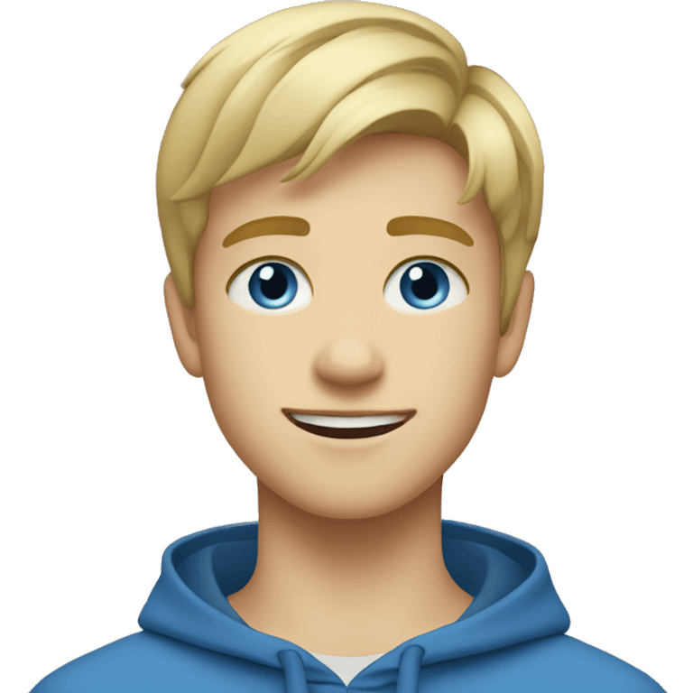 Blonde teen boy with medium short hair, blue eyes, talking to the camera emoji