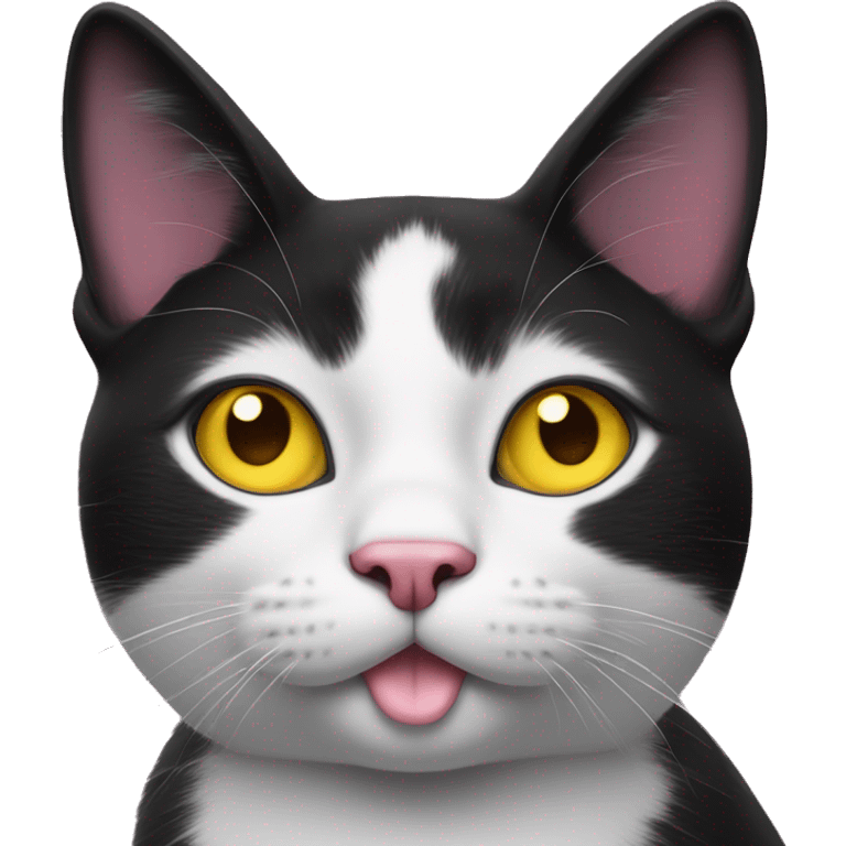 Black and white cat with a pink nose and yellow eyes emoji