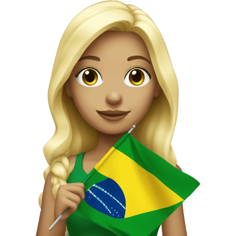 Blond girl holding a brazilian flag  emoji