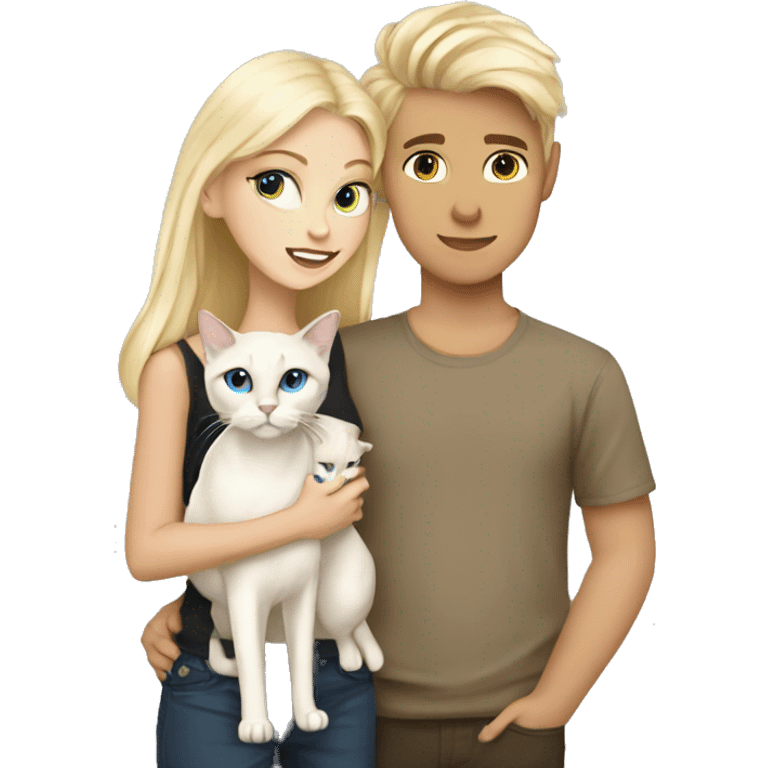 Blondie girl with a Blondie boy holding that Siamese cat emoji